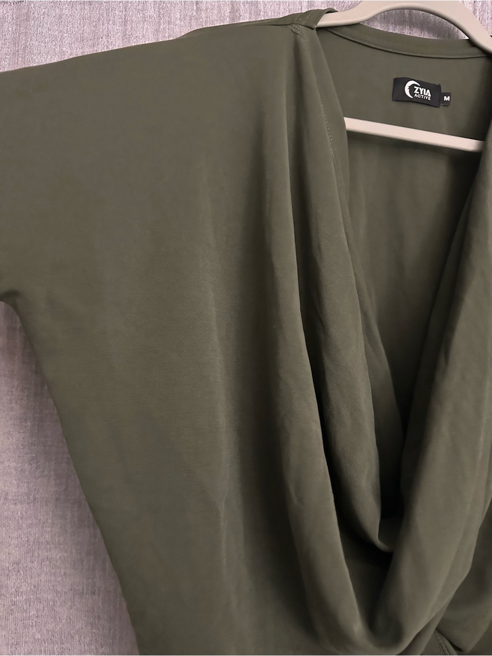 ZYIA Olive Green Draped Crossover Long Sleeve Top - Picture 3 of 7